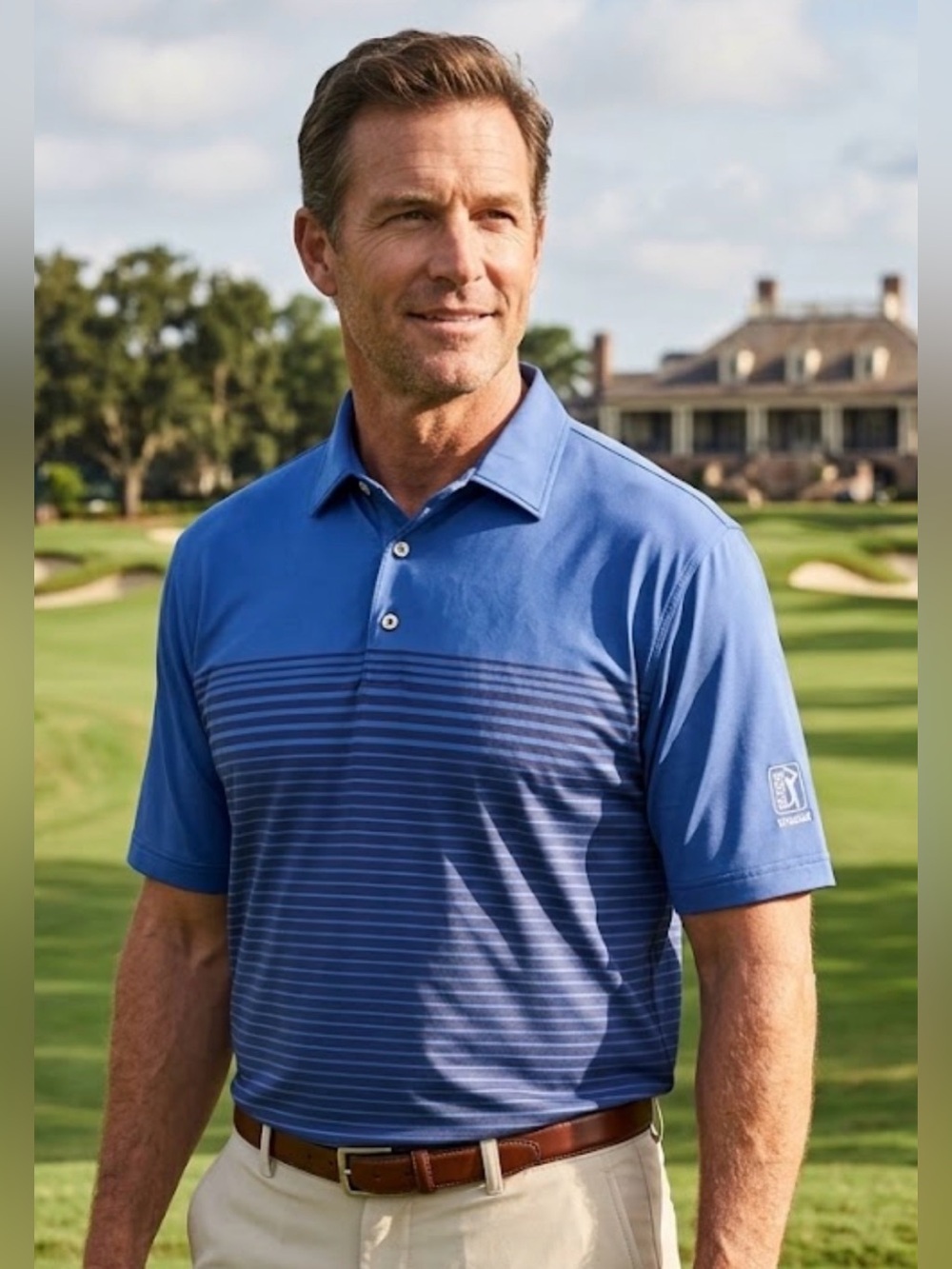 Peter Millar Summer Comfort Golf Polo Shirt Blue Striped TPC Scottsdale